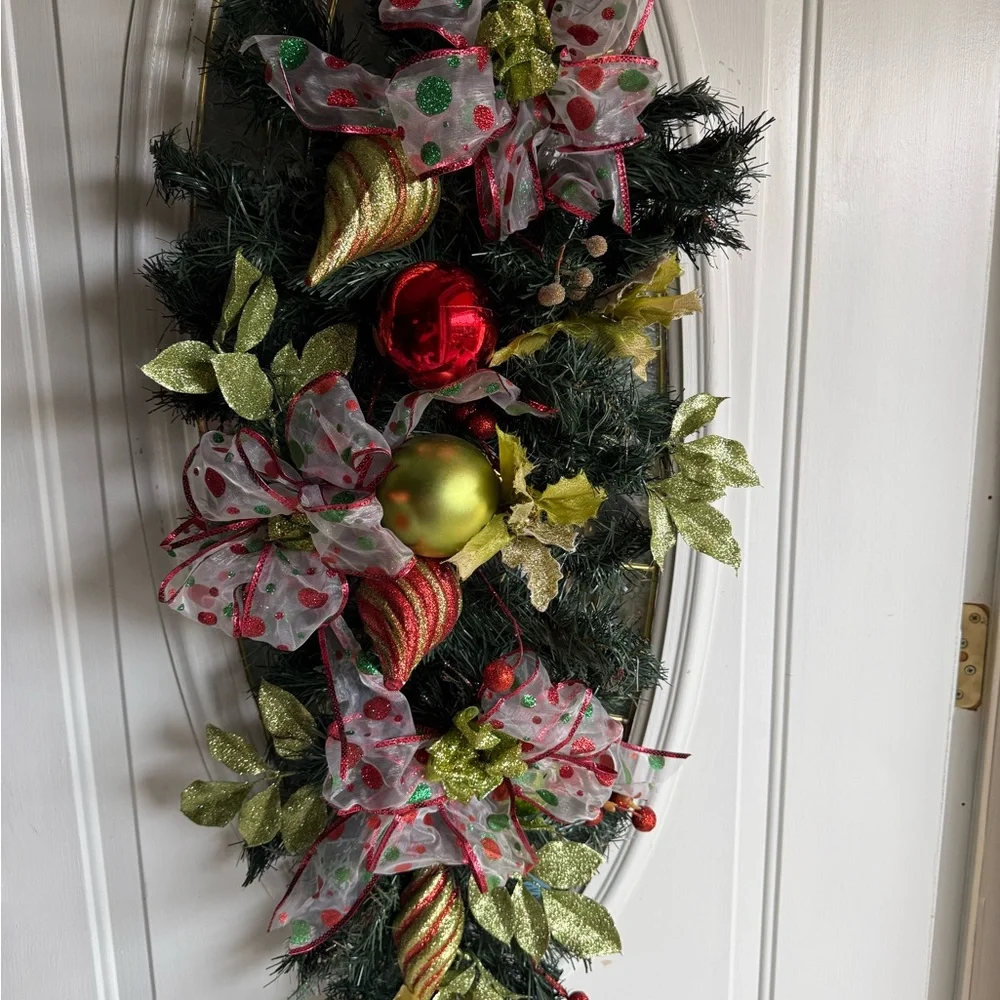 Home interiors Festive Green and Red Holiday Door Swag